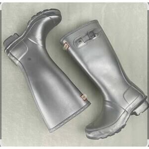 Hunter Silver Tall Rain Wellies Rubber Boots Sz 6 Outdoors Waterproof Metallic